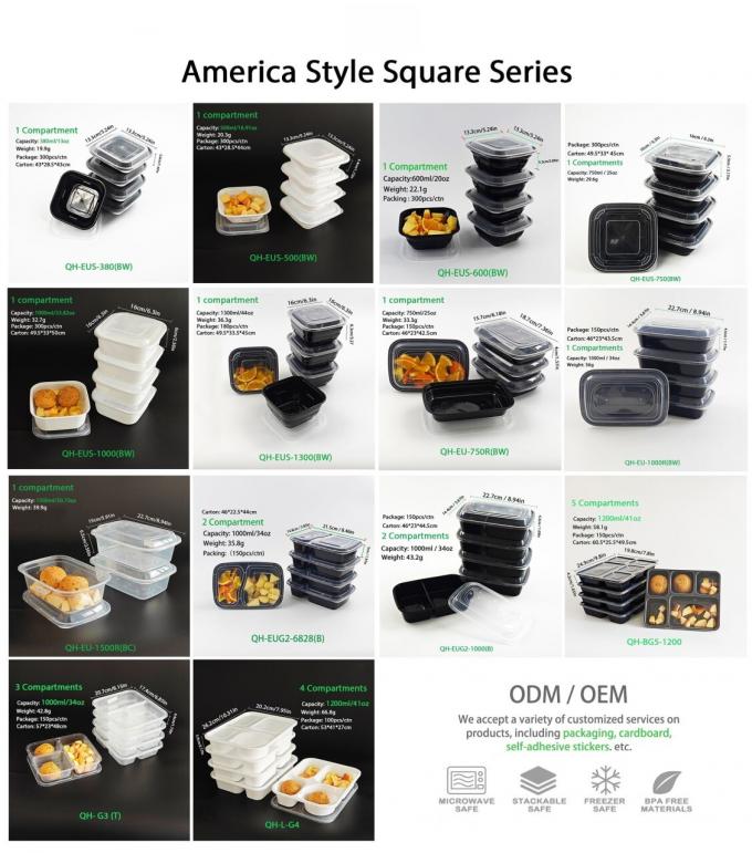 5 Compartment Rectangular Plastic Take Away Containers With Dividers ...