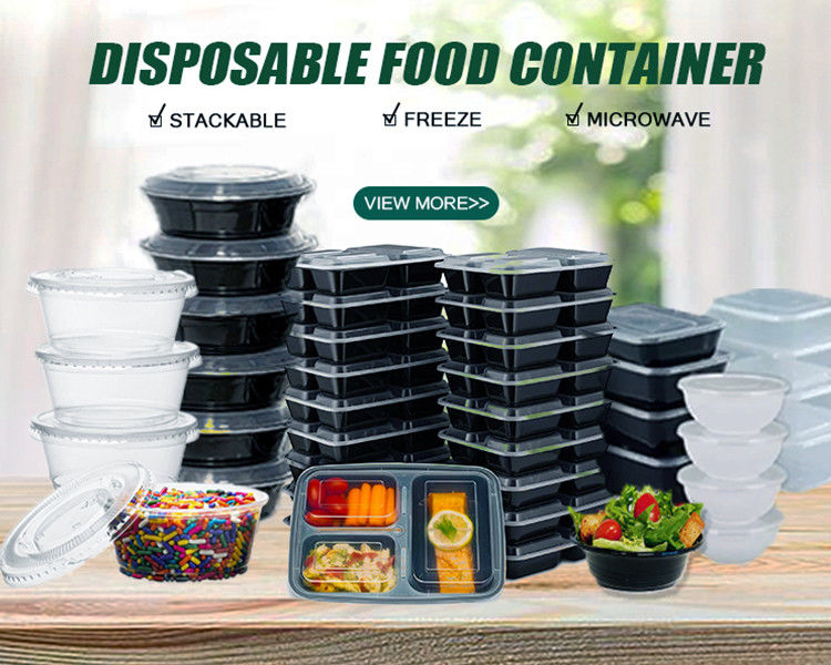 Custom Lunch Disposable Plastic Food Containers for Takeaway Available in 2 to 8 Compartments