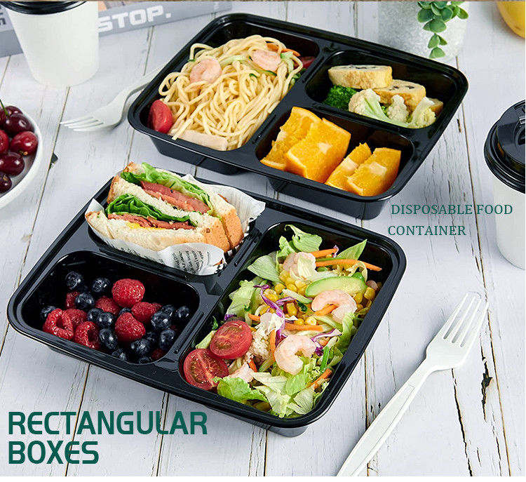 Custom Lunch Disposable Plastic Food Containers for Takeaway Available in 2 to 8 Compartments