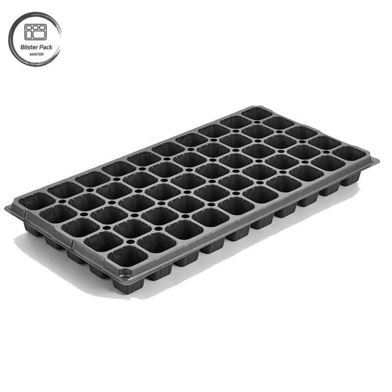 Durable Black Plastic Seedling Trays for Greenhouses Recycled Material 50 Cell Seeder 3.8cm Deep Holes