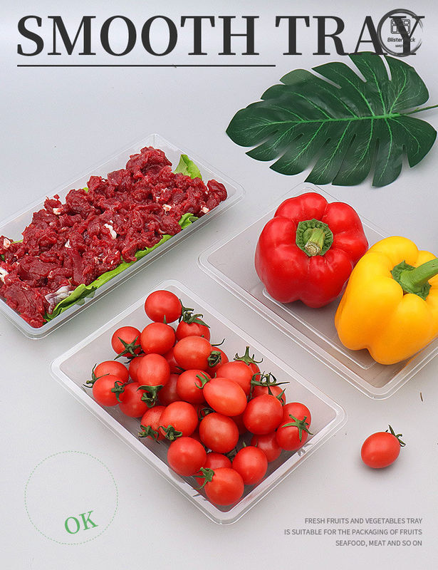 Transparent Disposable Fruit and Vegetable Tray Flat Bottom Plastic Packaging for Fresh Produce