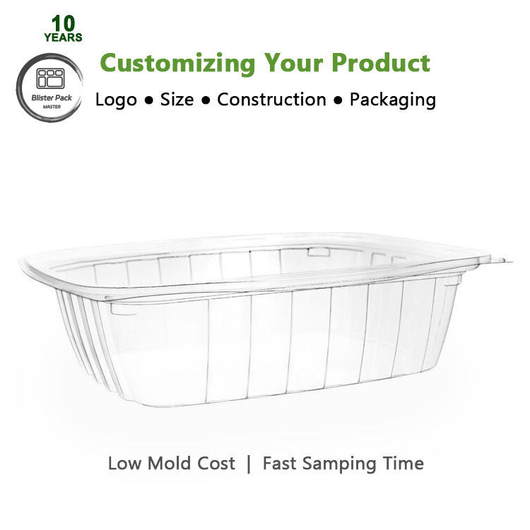 100% PLA Biodegradable Clamshell Containers Compostable Clear Hinged Boxes for Fruits and Vegetables