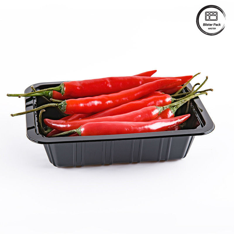 Supermarket Chili Disposable Plastic Tray Deep Rectangular Fruit Black Containers Vegetables Fresh Packaging Food Tray