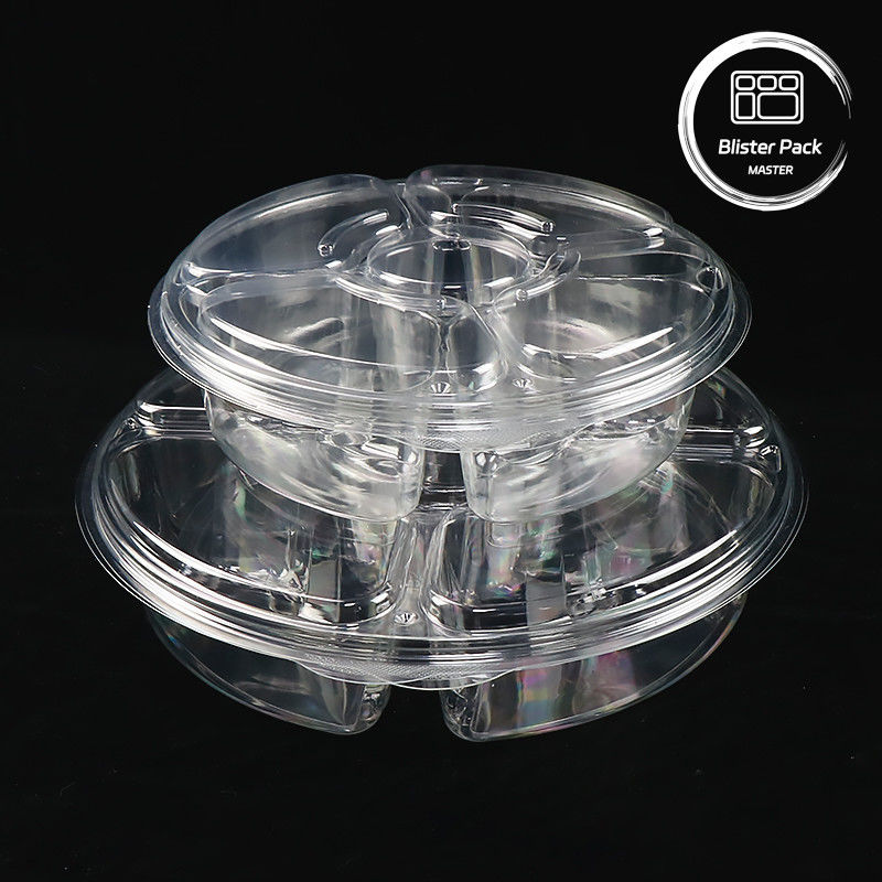 5 Section Round Serving Tray With Lid Plastic Platter Trays For Supermarket Veggie Display