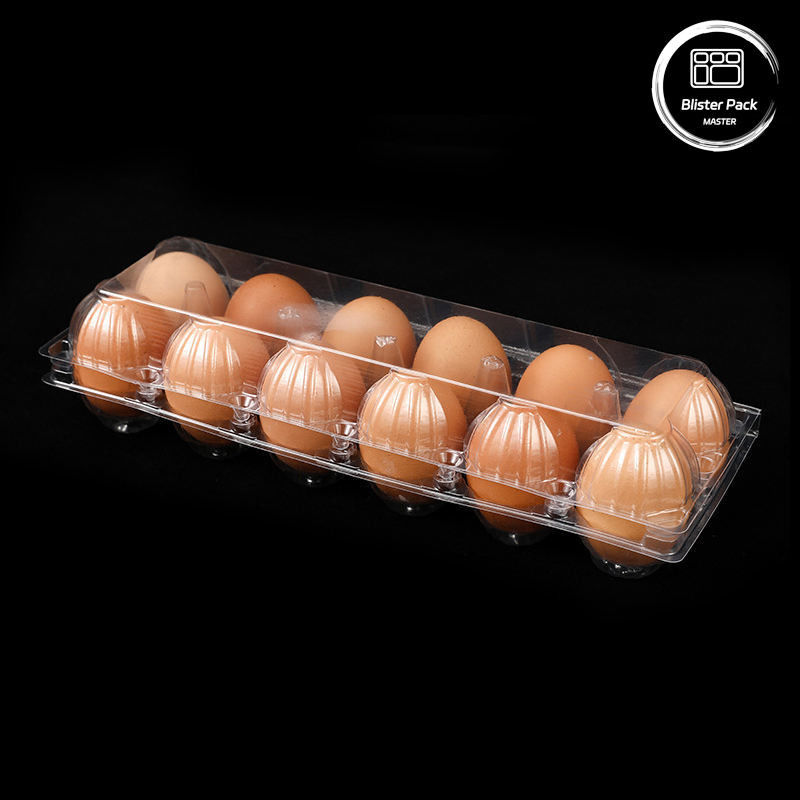 Vacuum Formed 12-Slot Durable PET  Egg Blister Tray Disposable Plastic Grid Tray With Cover