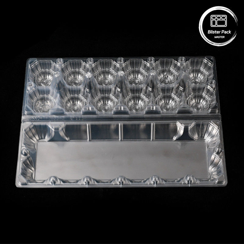 Vacuum Formed 12-Slot Durable PET  Egg Blister Tray Disposable Plastic Grid Tray With Cover
