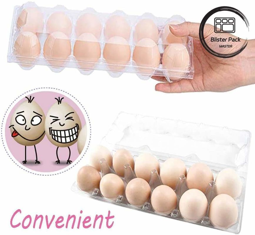 12 Hole Transparent Plastic Durable Egg Blister Tray Cartons for Secure Packaging