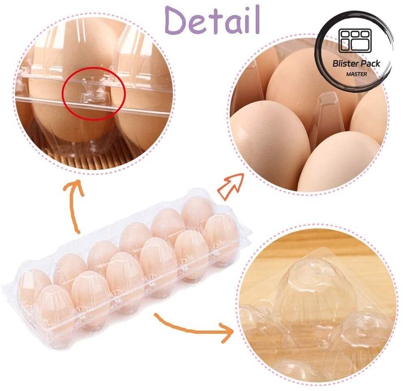 12 Hole Transparent Plastic Durable Egg Blister Tray Cartons for Secure Packaging