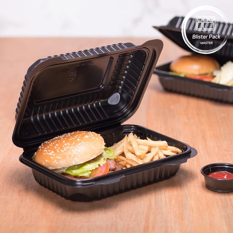 3 Compartment Thermoforming Plastic Take Out Container Square For Fast Food / Hot Meals