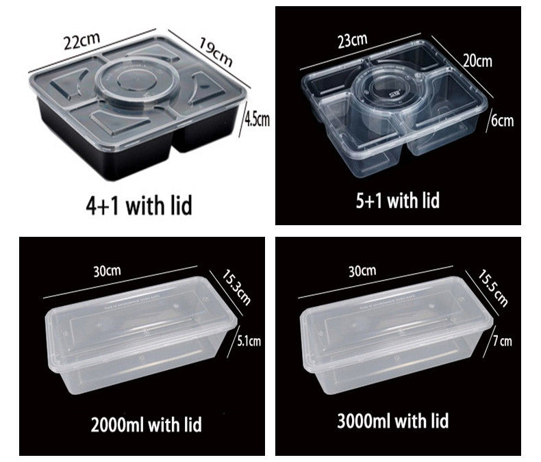 Transparent Plastic Meal Prep 6 Compartment Disposable Bento Box For Hotels And Events