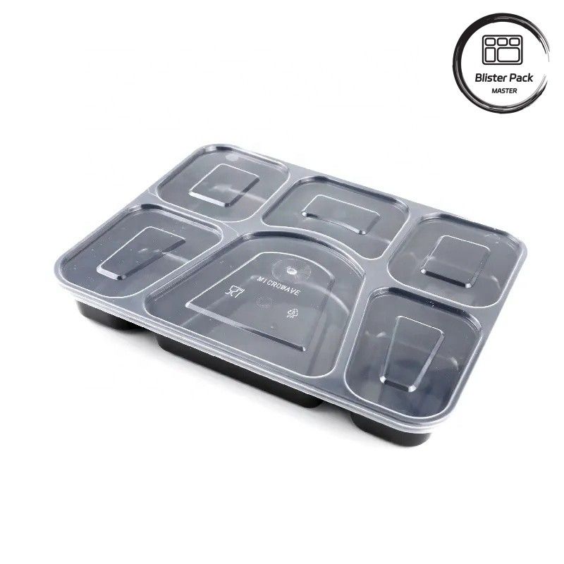 Microwavable Plastic Take Out Boxes with 2, 3, 4, 6 Compartments Black Rectangular Disposable Meal Containers