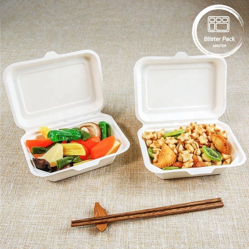 Blister Eco Compostable Clamshell 3 Compartment Disposable Lunch Box Sugarcane Bagasse