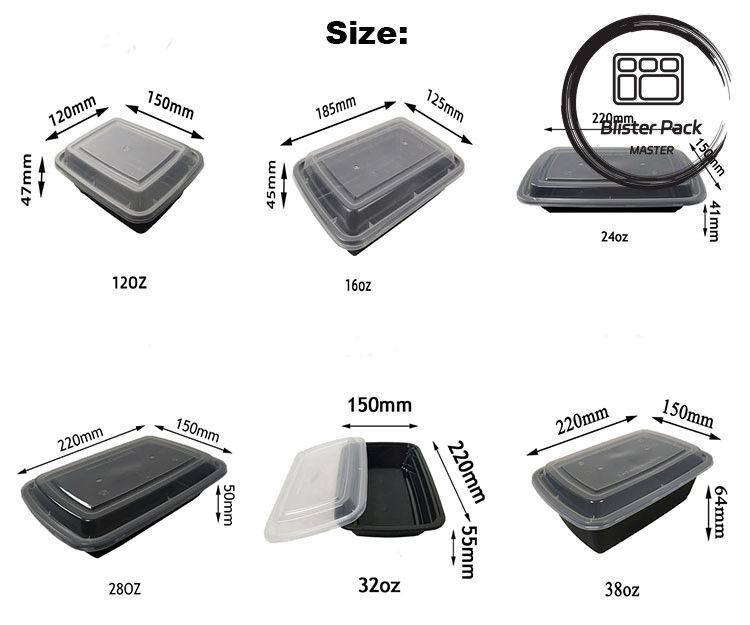24/28/32 Oz Meal Prep Containers Rectangular Disposable Food Boxes with Lids Bento Style