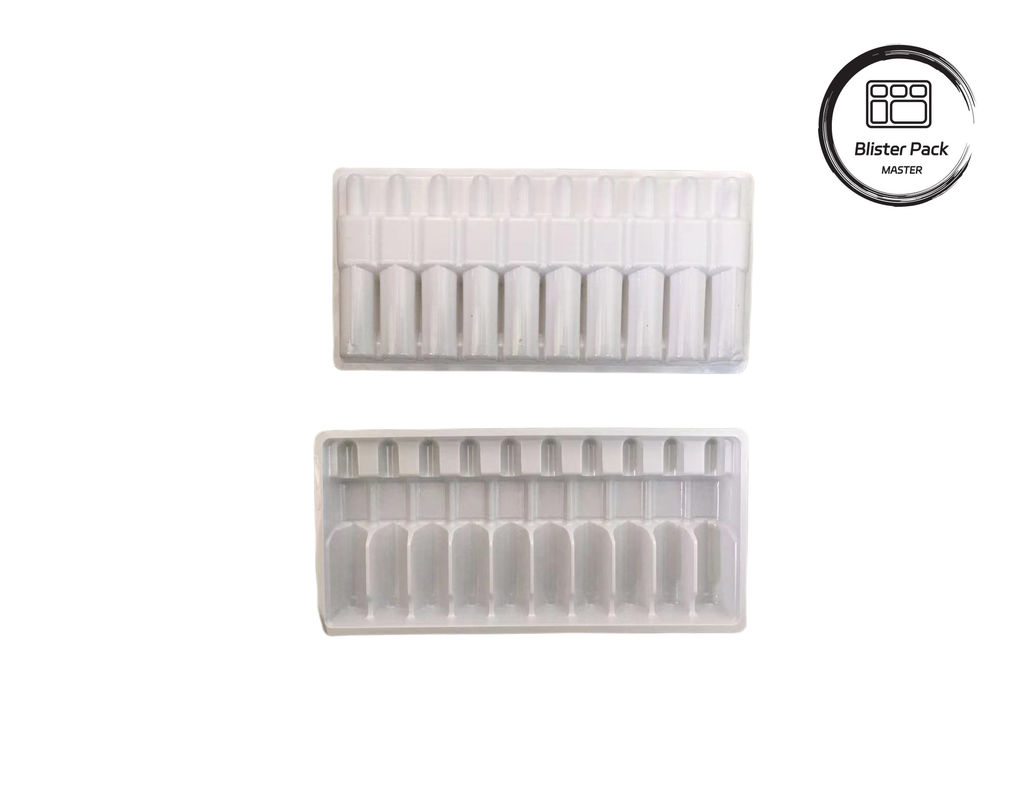 Custom Vacuum Formed Plastic Ampoule Tray, White Medicine Bottle Blister Packaging for 10ml Vials