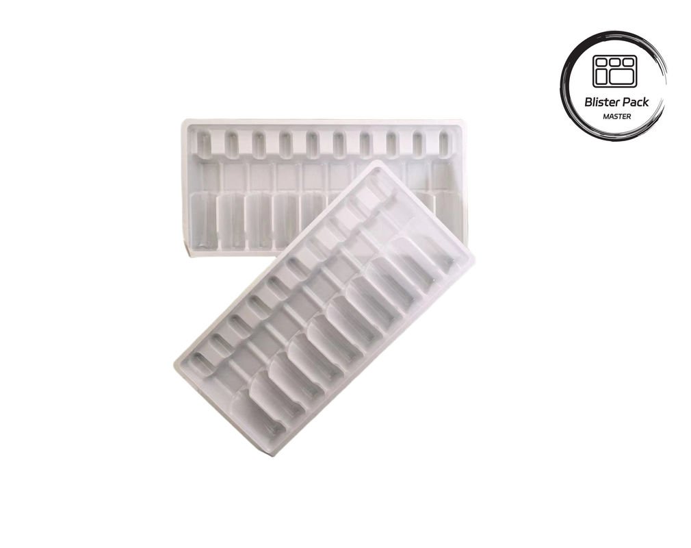 Custom Vacuum Formed Plastic Ampoule Tray, White Medicine Bottle Blister Packaging for 10ml Vials