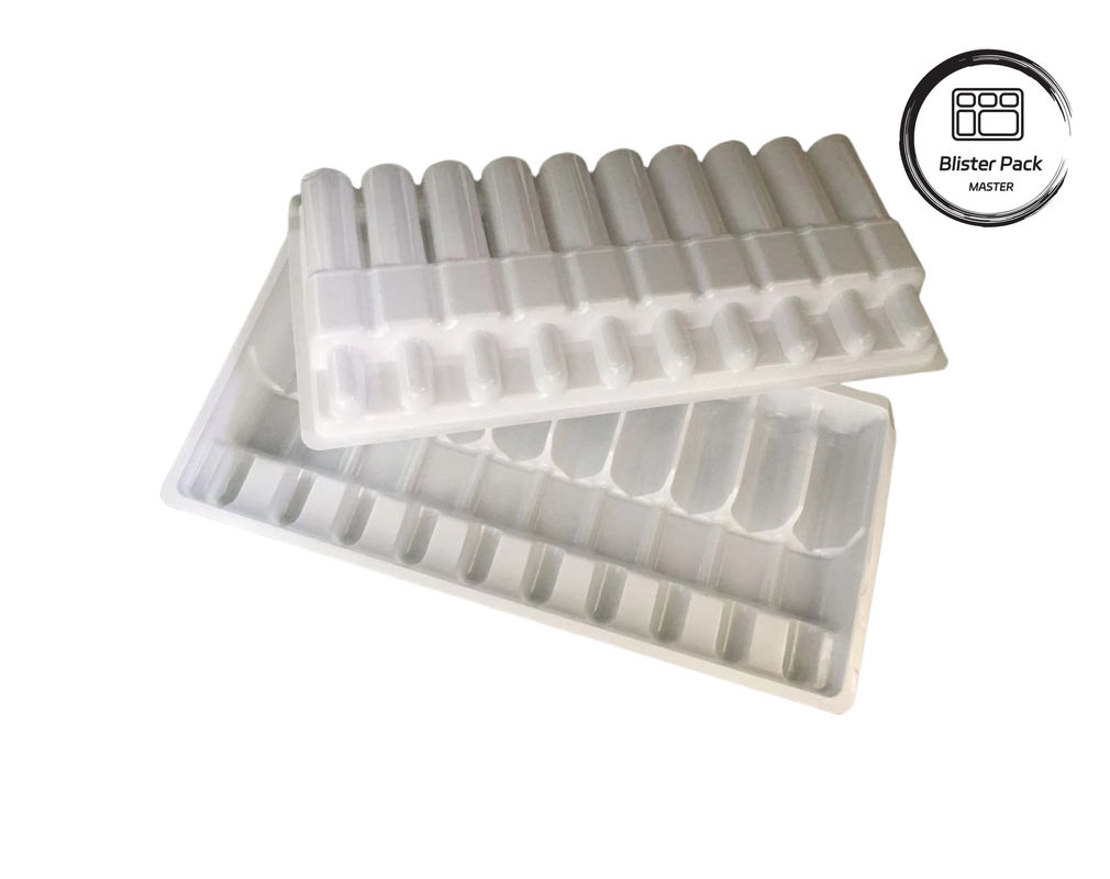Custom Vacuum Formed Plastic Ampoule Tray, White Medicine Bottle Blister Packaging for 10ml Vials