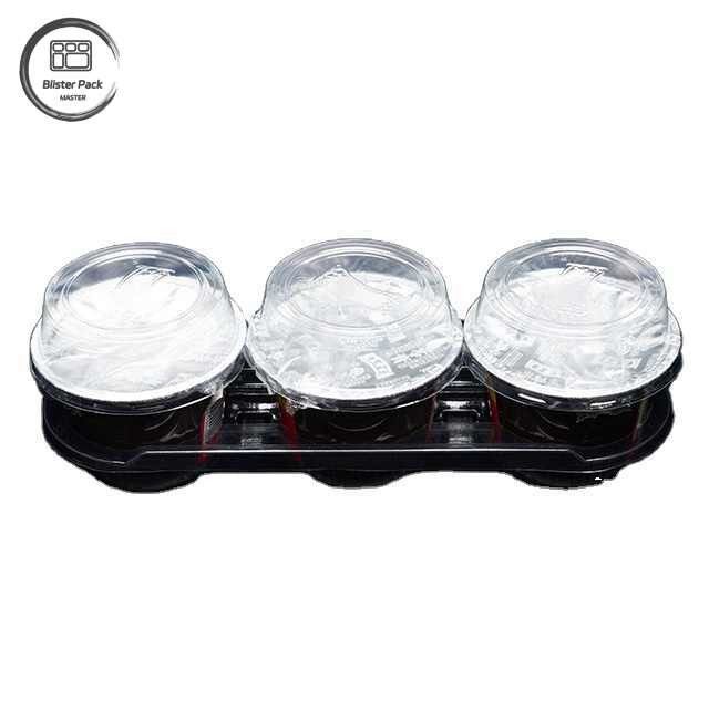 PET Thickened Disposable Transparent Takeout Tray With 3-Section Coffee Cup Holder, Plastic Tray For Yogurt And Beverage