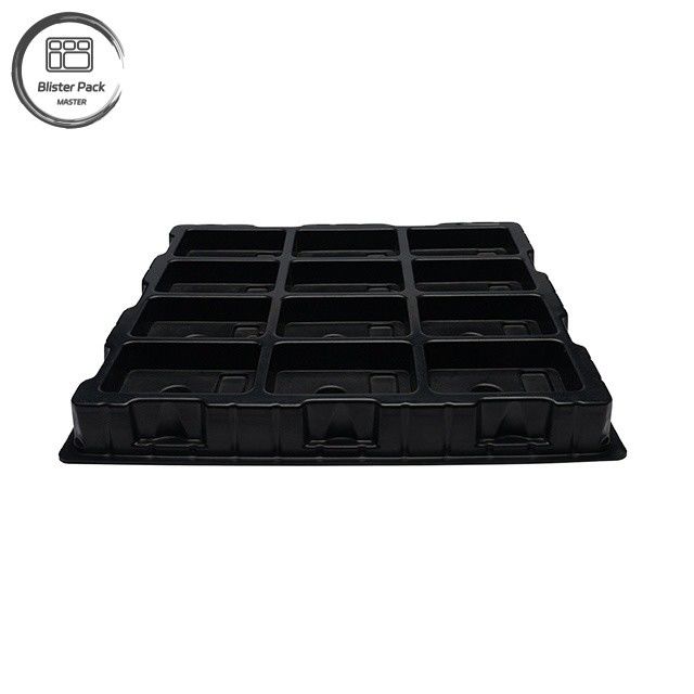 Manufacturer Customized Large PS Electronic Plastic Tray, 12-Grid High Hardness Pure Black Packaging