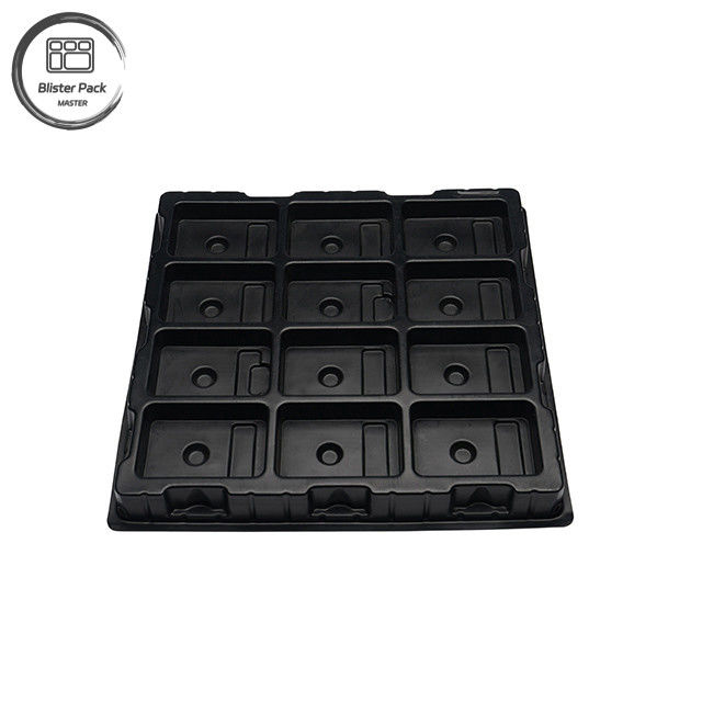 Manufacturer Customized Large PS Electronic Plastic Tray, 12-Grid High Hardness Pure Black Packaging