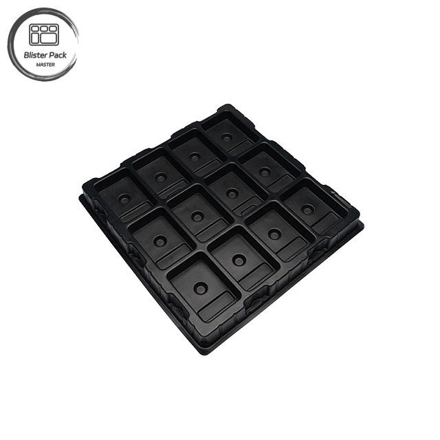 Manufacturer Customized Large PS Electronic Plastic Tray, 12-Grid High Hardness Pure Black Packaging