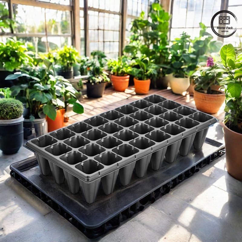 32-Cell Plastic Nursery Seed Tray, Vacuum Formed for Seed Growth, Black Seedling Tray