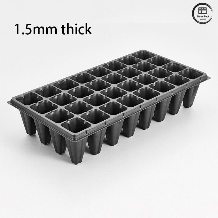 32-Cell Plastic Nursery Seed Tray, Vacuum Formed for Seed Growth, Black Seedling Tray