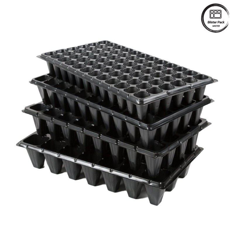 Black PS Garden Tree Planting Seedling Tray, 50-Cell Degradable Germination Tray for Nursery Use