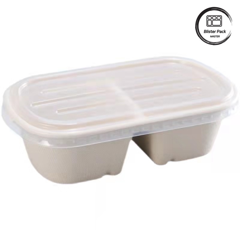 Sugarcane Bagasse 2 Compartment Clamshell Lunch Box Takeaway Food Plate ...